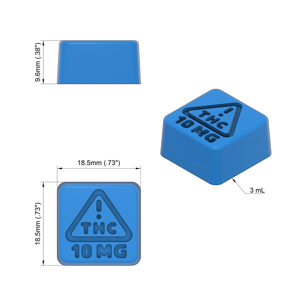 3mL Square Gummy Mold - Nevada THC Symbol &quot;10mg&quot;